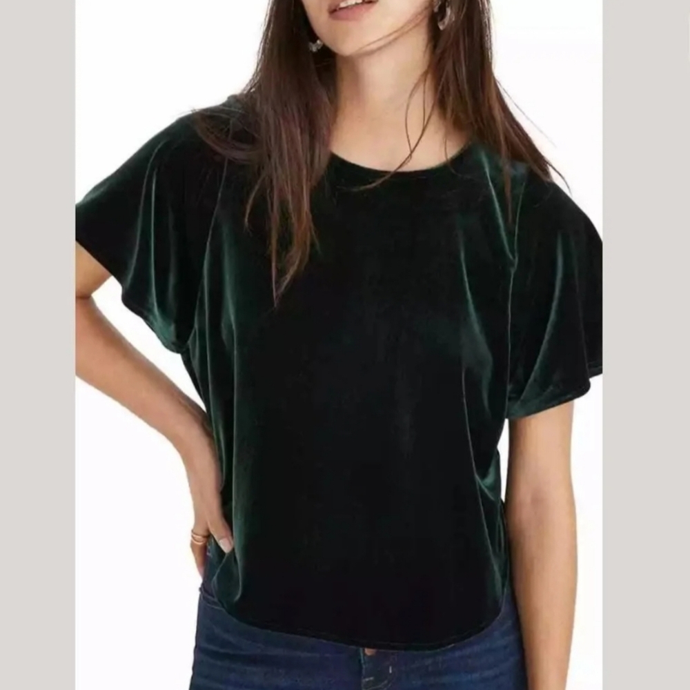 {L} Madewell Emerald Green Velvet Butterfly Top